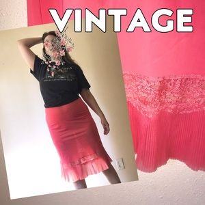 Vintage valentines pink Midi Slip Skirt - Vanity Fair half Slip lace lingerie